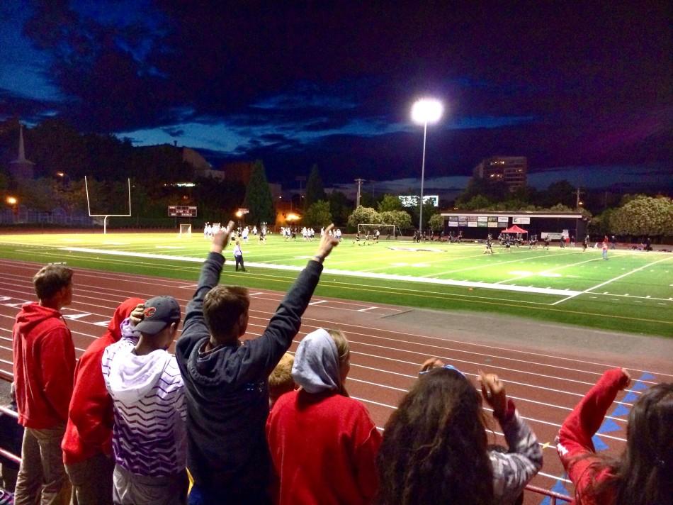 Boys lacrosse fans cheer on the Cardinals as they defeat Southridge 14-7 on May 27 at Mike Walsh Field. Lincoln plays Lakeridge in Round Two of state on May 30.