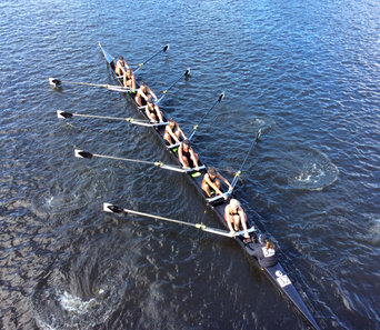 The Rose City Rowers girls varsity eight races on the Charles River.