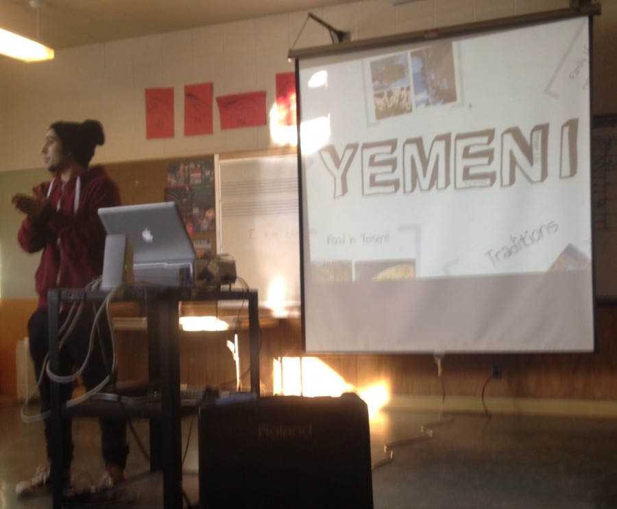 Shadi Al-Khaledi gives a lecture on his home country of Yemen on Feb. 17.