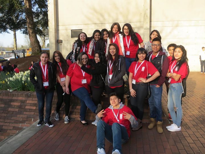 The MEChA club poses for a picture at the Cezar Chavez Conference.