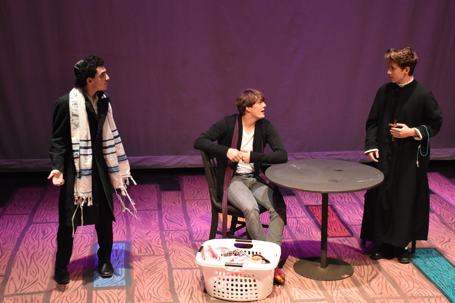 Lincoln students act in Durang Durang, a student-directed compilation of six short acts.