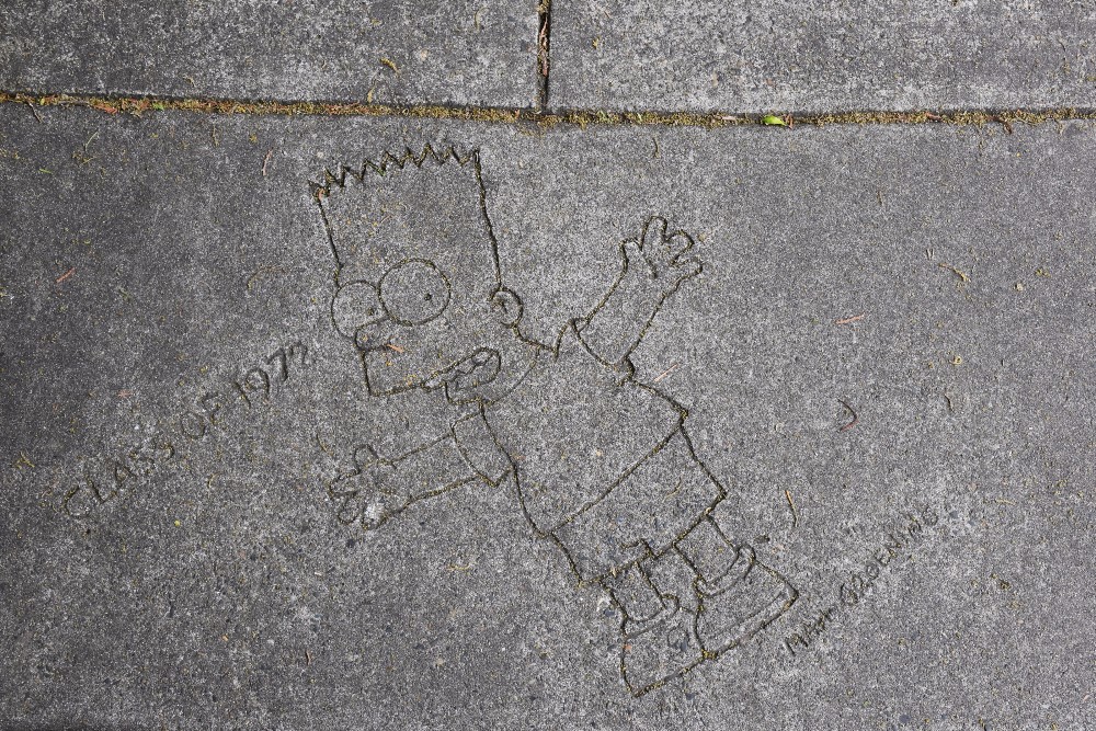 Many believe this sidewalk sketch on Southwest 18th Avenue was drawn by Groening, but, in reality, it is cartoonist Matt Wuerkers commemoration of Groenings time at Lincoln. 
