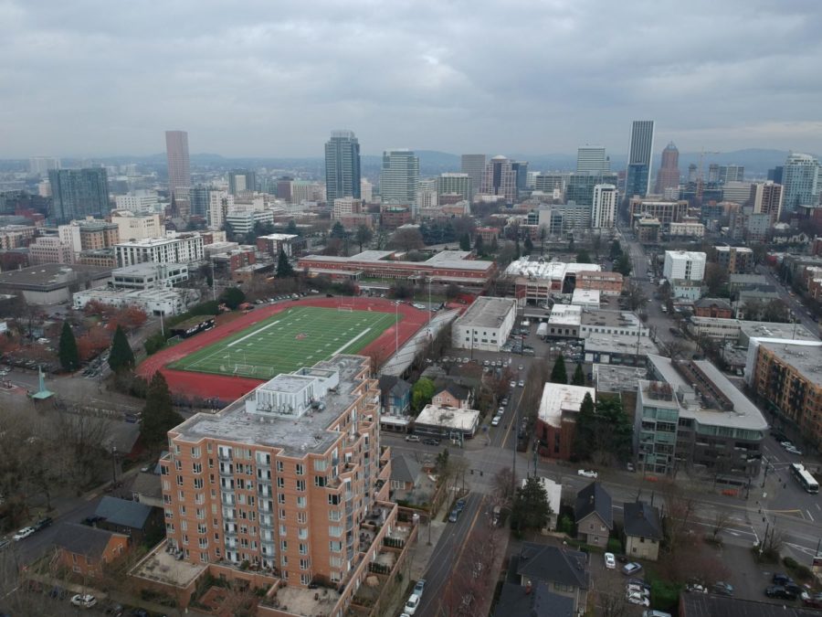 Current building pictured from a drone.