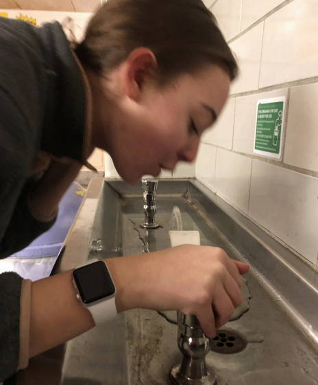A student drinks from one of the several water fountain fixtures that Lincoln re-opened at the start of 2019.