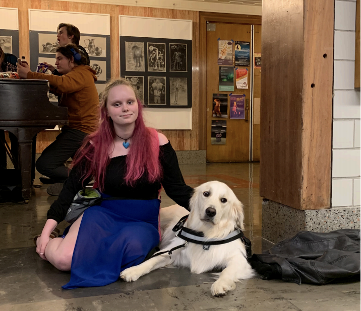 Maddy Tubbs is supported by her service dog, Bailey, who accompanies her to her classes at Lincoln.