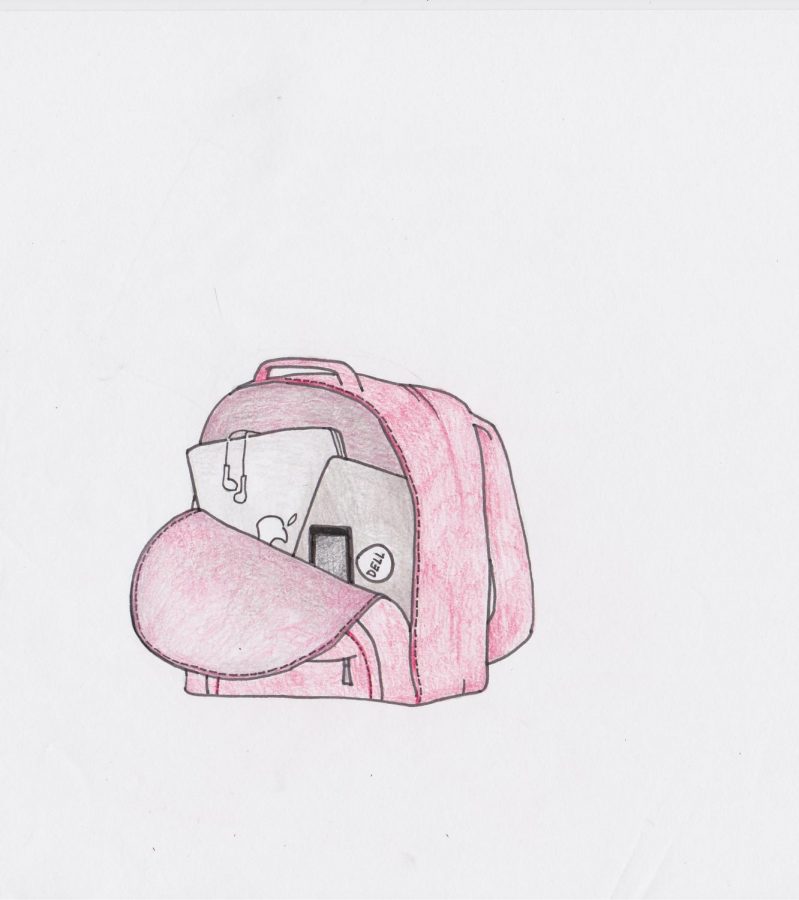 A drawing of a backpack. Students and parents worry about how school technology accounts could compromise personal information.