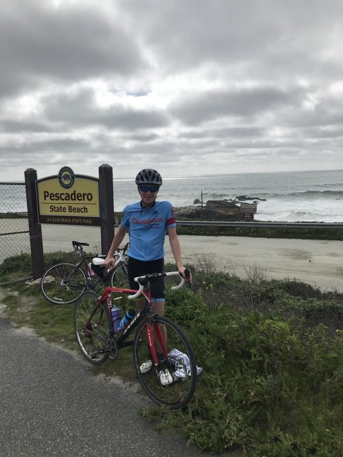 Sophomore Sebastian Accetta, halfway through a 74 mile bike ride during quarantine. Sebastian has been focusing on physical and mental health during this time by getting outside and spending time with his family.