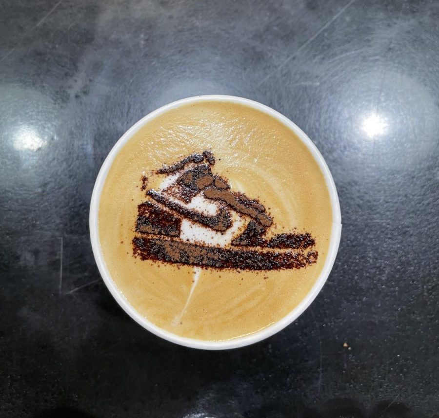 Deadstock Coffee Roasters served us a coffee, decorated with a stencil of a classic Nike shoe.