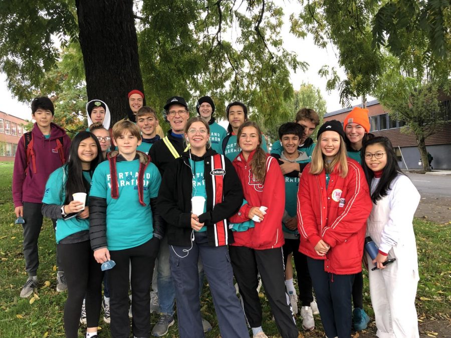 Lincoln students help set up for the Portland Marathon. The Portland Marathon provides students a chance to gain community service hours each year. 
