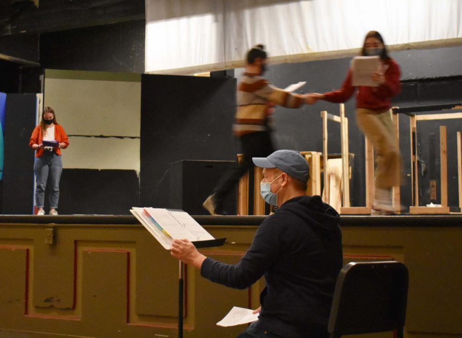 New Works director Matt Zbreski leads a rehearsal for this year’s performance. He has been directing New Works since 2004. Zrebski is also a playwright and composer.