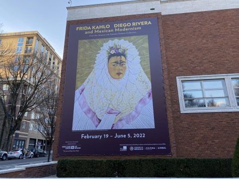  Outside the Portland Art Museum, a poster advertises the newly-opened Mexican Modernism exhibit. The exhibit focuses on several artists, such as Frida Kahlo and Diego Rivera, and will be open until June 5. 
