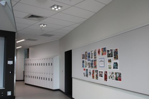 Work by Photography students displayed on the sixth floor. New hanging systems have been put up throughout Lincoln to allow students to display work.
