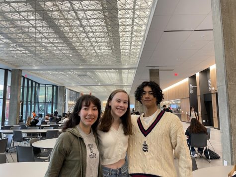 Lincoln seniors Kate Bingham, Kelsey Nitta and Oliver Tagalog stand together in the new building. 