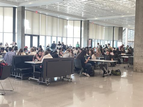 In the commons, students are no longer wearing masks. 
