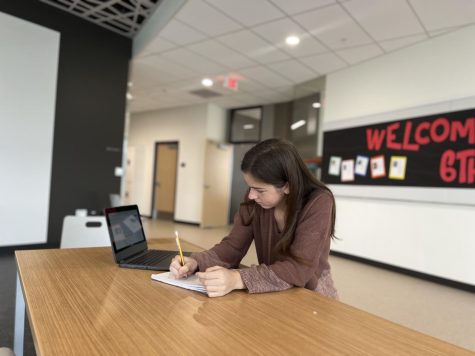 Sophomore athlete, Isabella Dalla-Corte, works on her assignment. This year, Dalla-Corte has learned how to manage her homework and athletics.