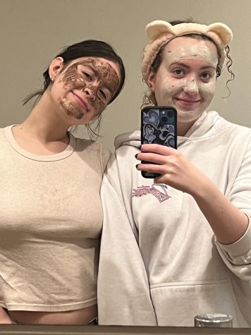 Juniors Hazel Thomas and May Cole wear Lush face masks.
