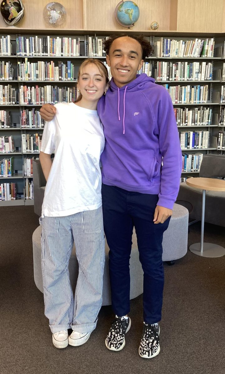 New ASB co-presidents Isabelle Muresan and Bishop Murff stand in the Lincoln library.