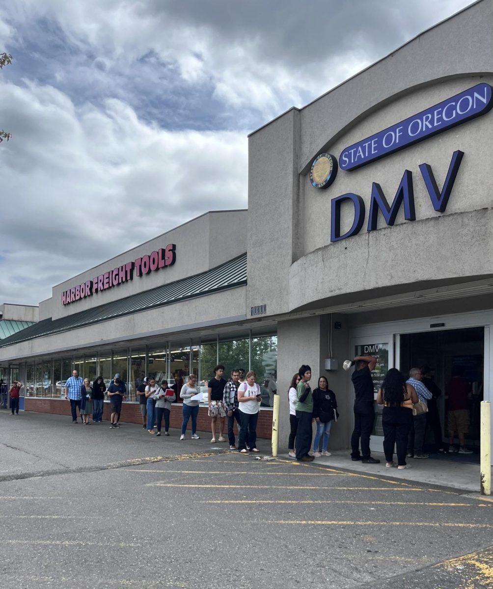 Citizens stack up inside and out at the Beaverton DMV midday on Monday, September 11, something that has now become common due to post-pandemic pileup.