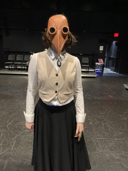 Senior Annarose Munnerlyn is dressed as a plague scientist.