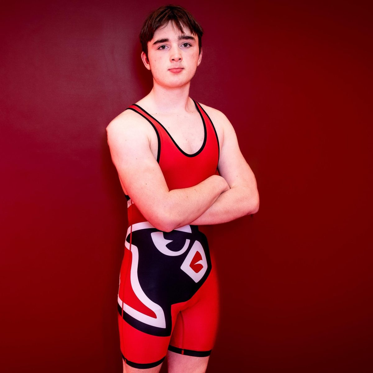 Central+Catholic+sophomore+Connor+Donegan+poses+in+a+Lincoln+singlet.+Despite+attending+Central+Catholic%2C+he+wrestles+for+Lincoln.