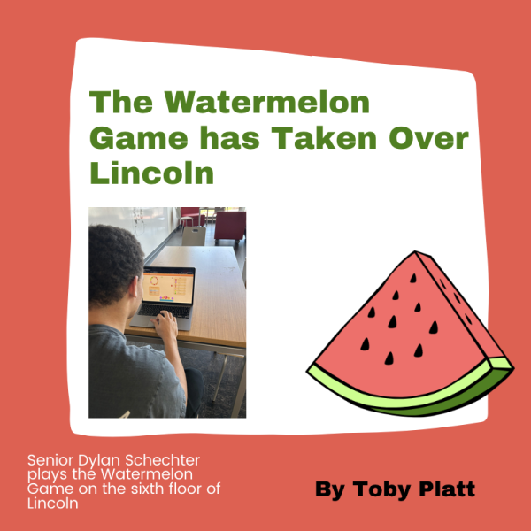 Lincoln senior Dylan Schechter plays the Watermelon Game on the sixth floor of Lincoln.