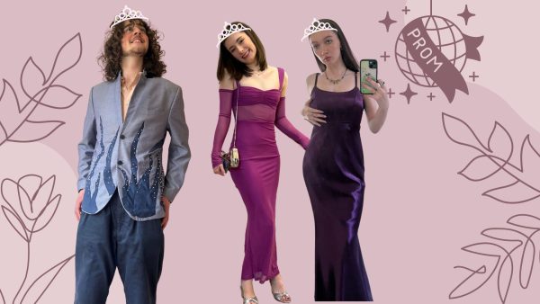 Senior Issac Briare wore a custom thrifted jacket to last years prom and Junior Fera Thomas wore a purple midi dress with mesh cutouts from the online store, Revolve, to winter formal. 