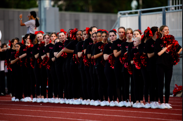 The cheer team supports the football team during the homecoming game.

Courtesy of Sarah Quist