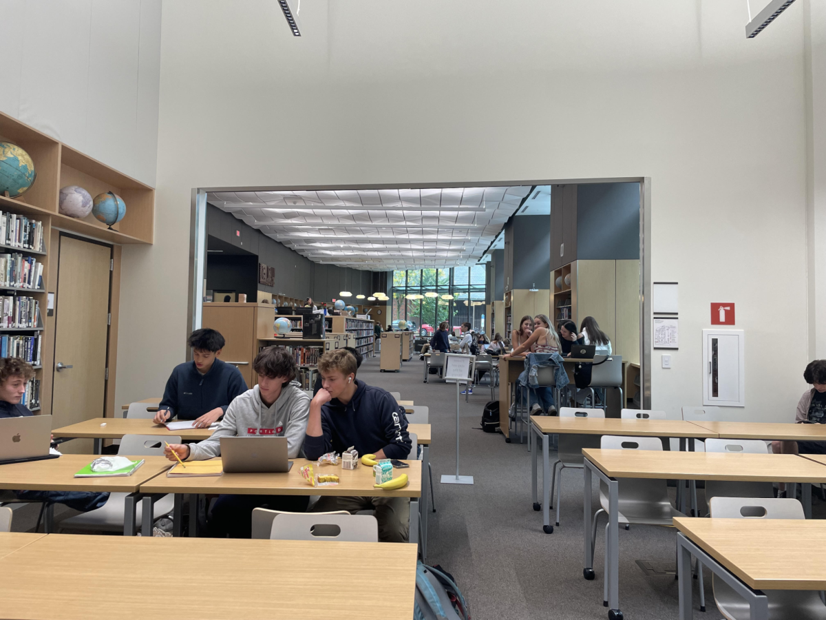 Students working during FLEX in the library.
