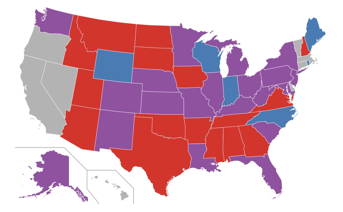 Many states have introduced legislation restricting the teaching of Critical Race Theory. This graph shows states with these types of legislation as of July, 2022. 

Key:
Red: States with laws restricting education on race in classrooms or state agencies.
Purple: States considering bills or policies that would restrict race education in schools or state agencies.
Blue: States that failed to pass this type of legislation.
Gray: States that have not introduced legislation on this topic.

Image from Wikimedia Commons