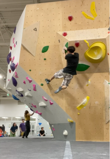 David Twigg climbing at Portland Rock Gym.