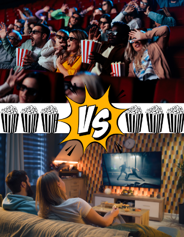 Some students prefer to watch movies with the thrill of the big screen in the theaters while some enjoy the comfort of home.

Top photo: © Evgeniy Shkolenko via canva.com
Bottom photo: © Bernard Bodo via canva.com