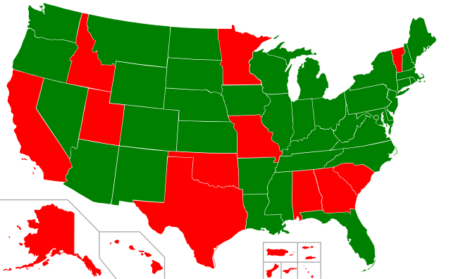 Map of states where sports betting is legal versus illegal. States where it is legal are in green and states where it is illegal in red.

Courtesy of Wikimedia Commons.