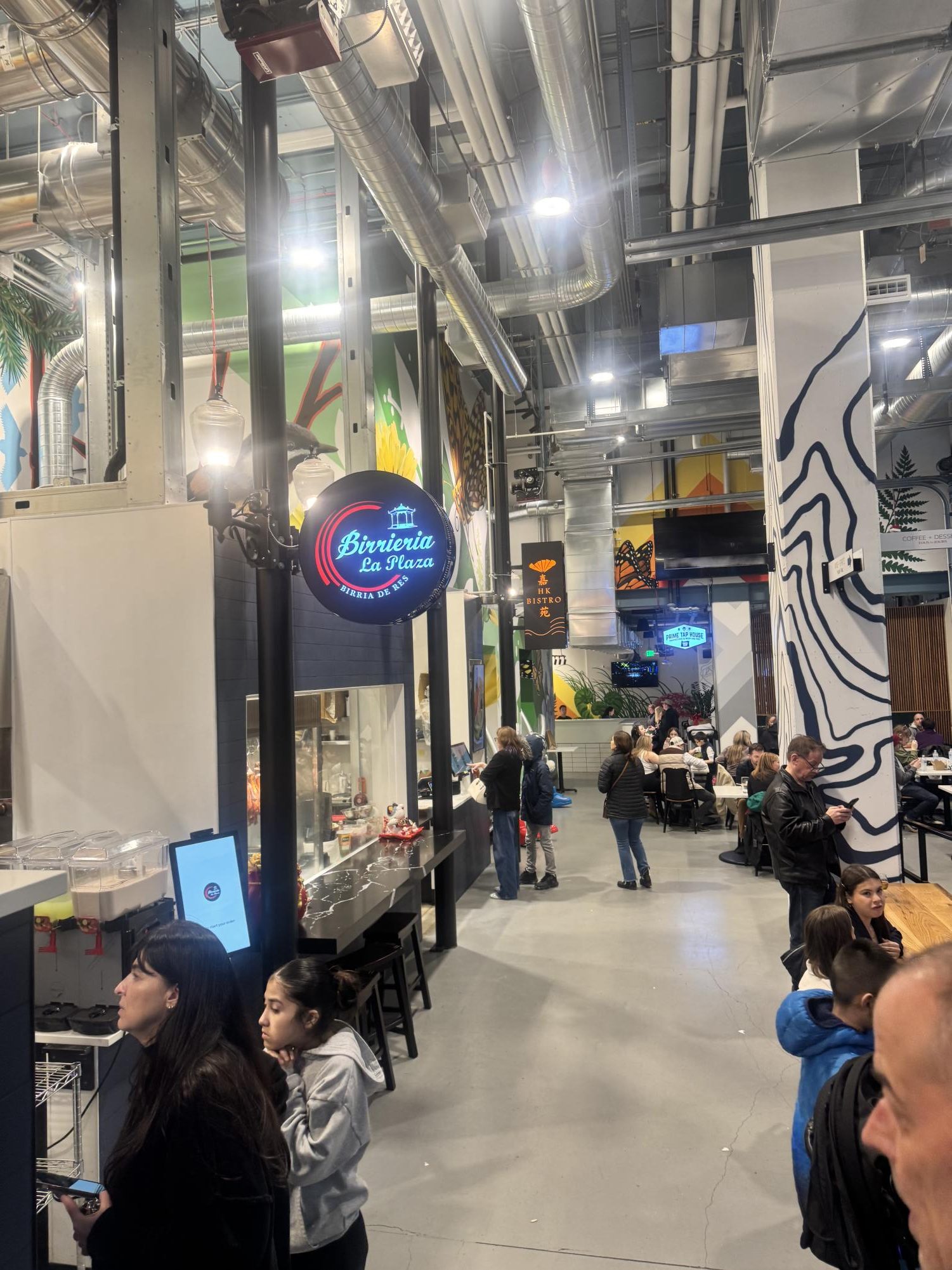 The Flock is a food hall featuring seven restaurants with a variety of different cuisines.