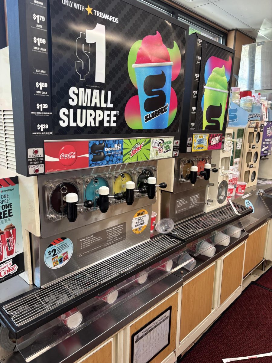 Slurpees come in many different sizes and prices starting at the small 12 oz for $1.59 and ending at the super sized 40 oz for $2.79.