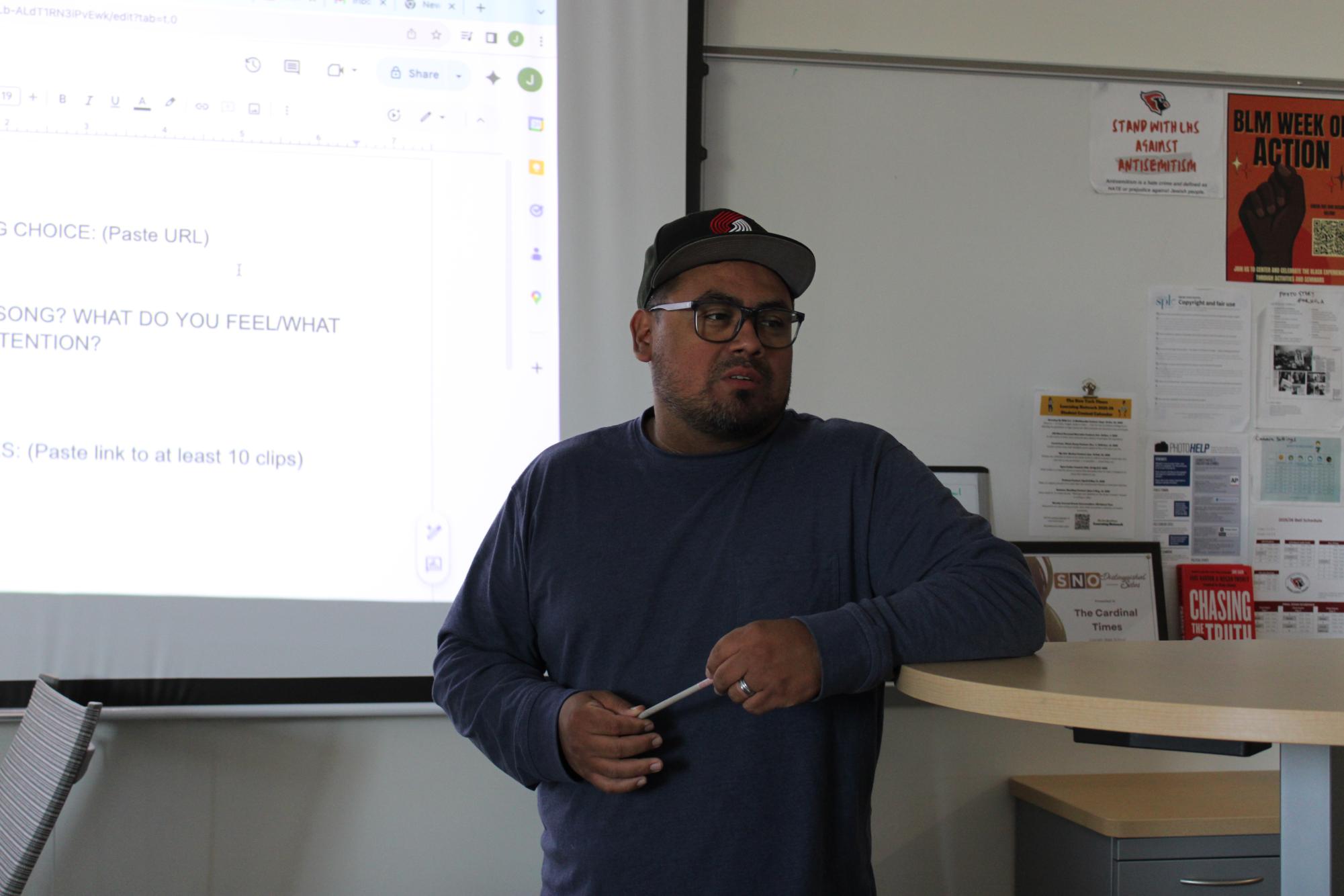 Javier Perez teaches one of his Video Production classes. Photo by Lila Howard