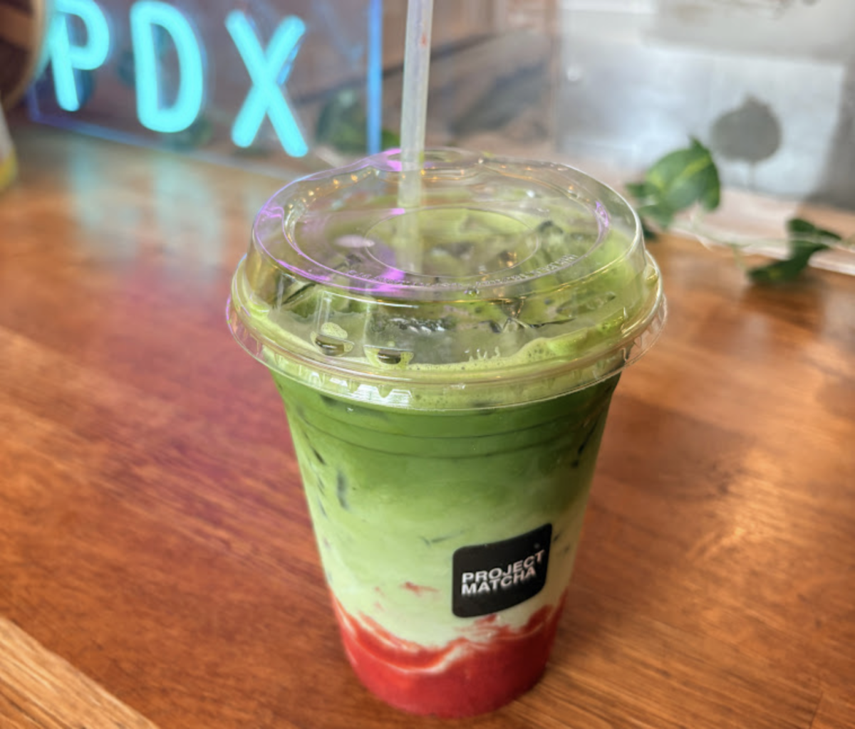 Raspberry matcha latte from Project Matcha. Photo by Lila Howard