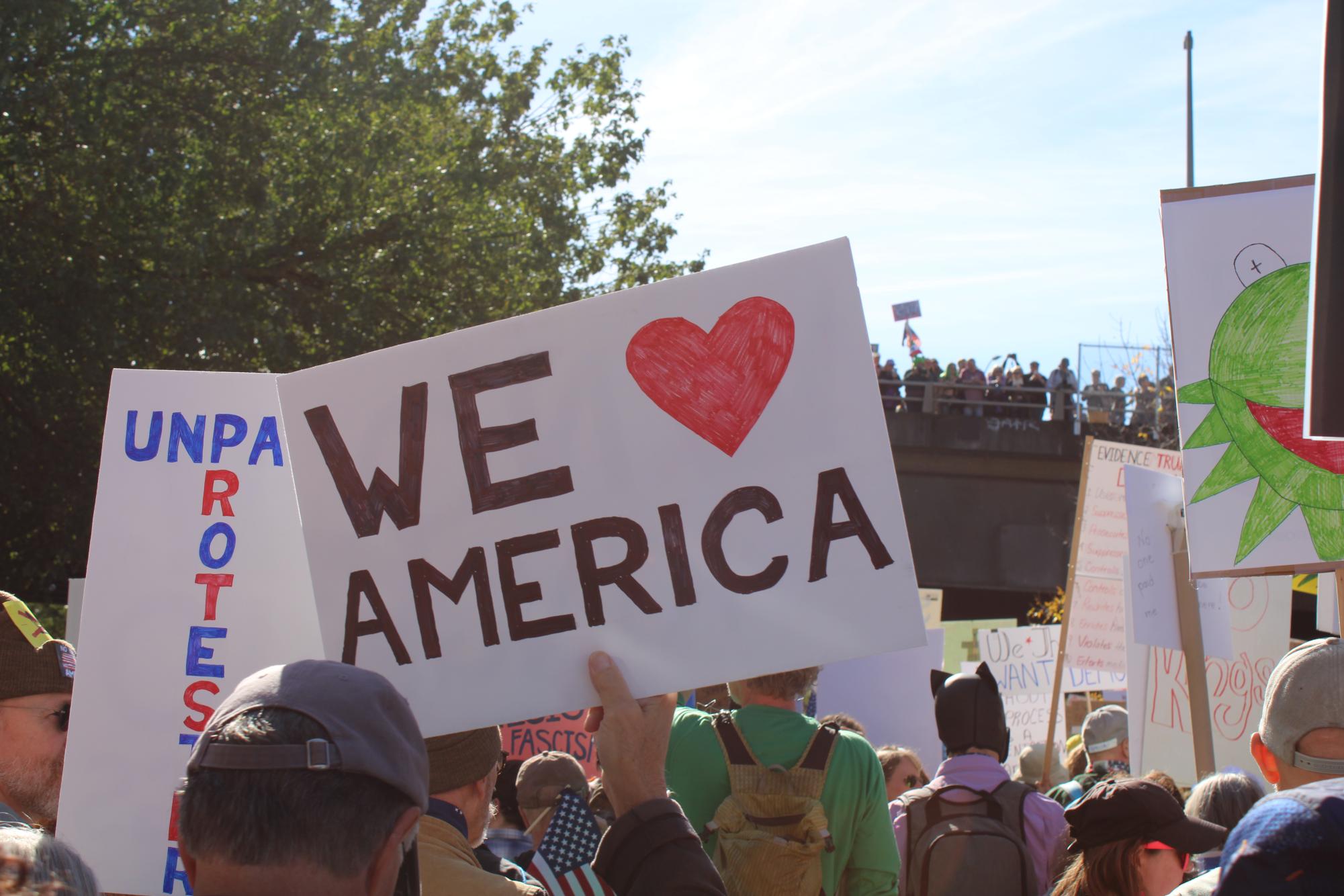 In frustration with the Trump Administration and their possible deployment of federal agents, Portlanders protest on October 18 at the “No Kings Protest.”
By Sage Colley