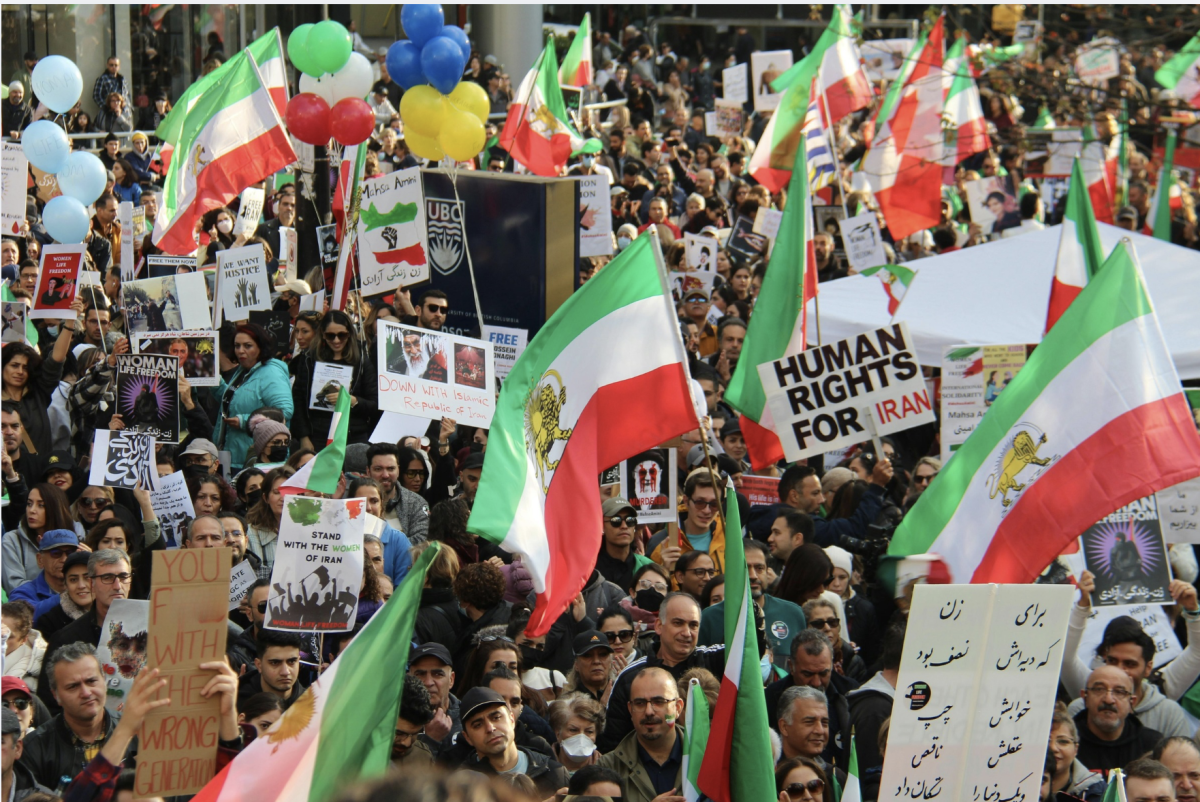 Protests against the Iranian government are happening all over the world. In Vancouver, Canada, 45,000 protesters took to the streets to join the movement. By Sima Ghaffarazdeh. From PEXELS 

https://www.pexels.com/photo/crowd-of-people-protesting-on-street-holding-flags-and-posters-14136859/


